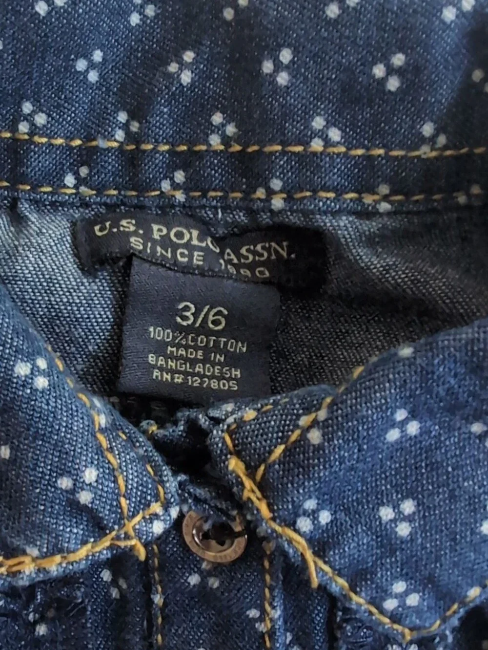 U.S. Polo Assn. Navy Blue Polka-Dot Denim Dress with Pink Logo Accent